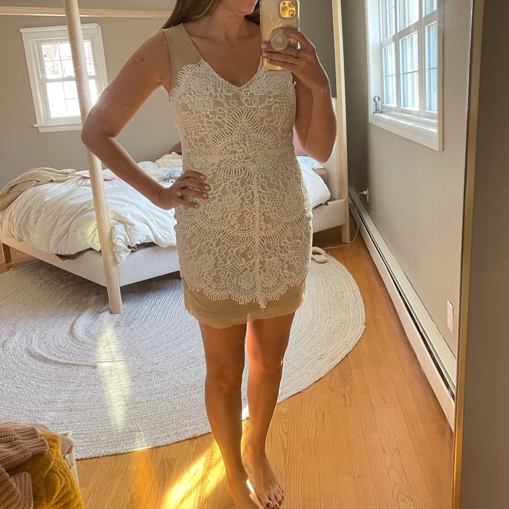 Aakaa White and Nude Dress